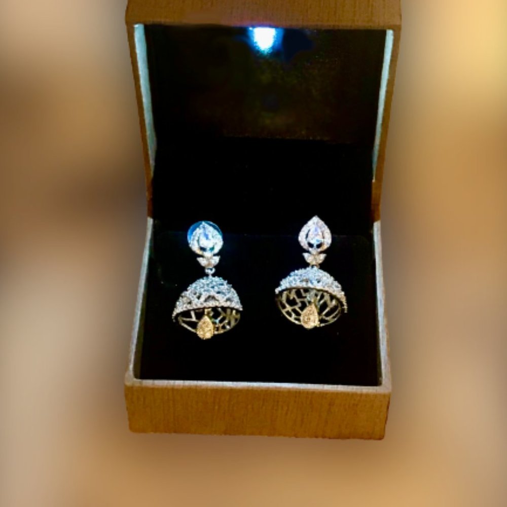 Cubic zirconia earrings in LED lighted ,hand crafted gift box.